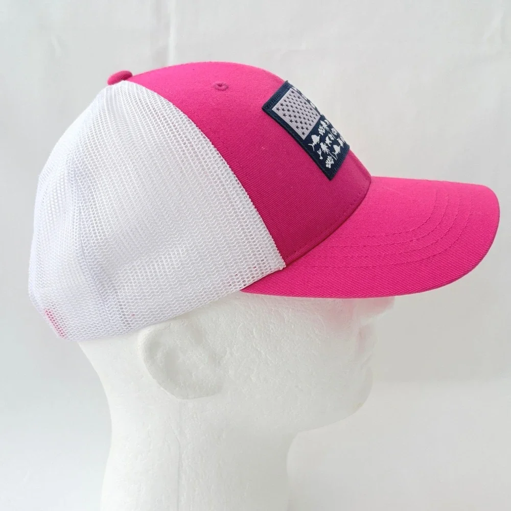 Columbia PFG Pink White Floral Nautical Flag Womens Snapback Trucker‎ Hat Cap - Picture 5 of 8